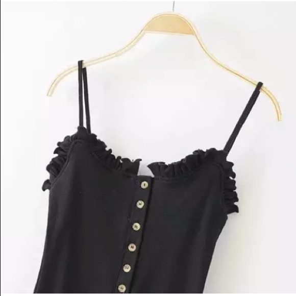 SOLD OUT The Cutest Black Ribbed Button Ruffled Bodysuit - Picture 2 of 3